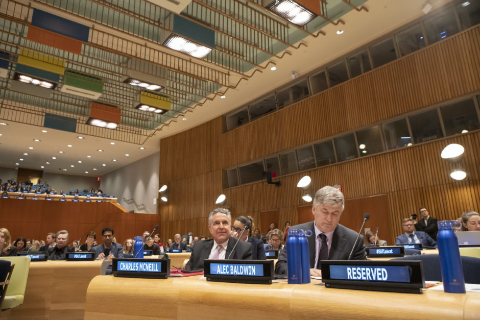 Alec Baldwin and Charles McNeill at the EAT-Lancet Launch, UN Headquarter, New York. Photo credit: Ayano Hisa.